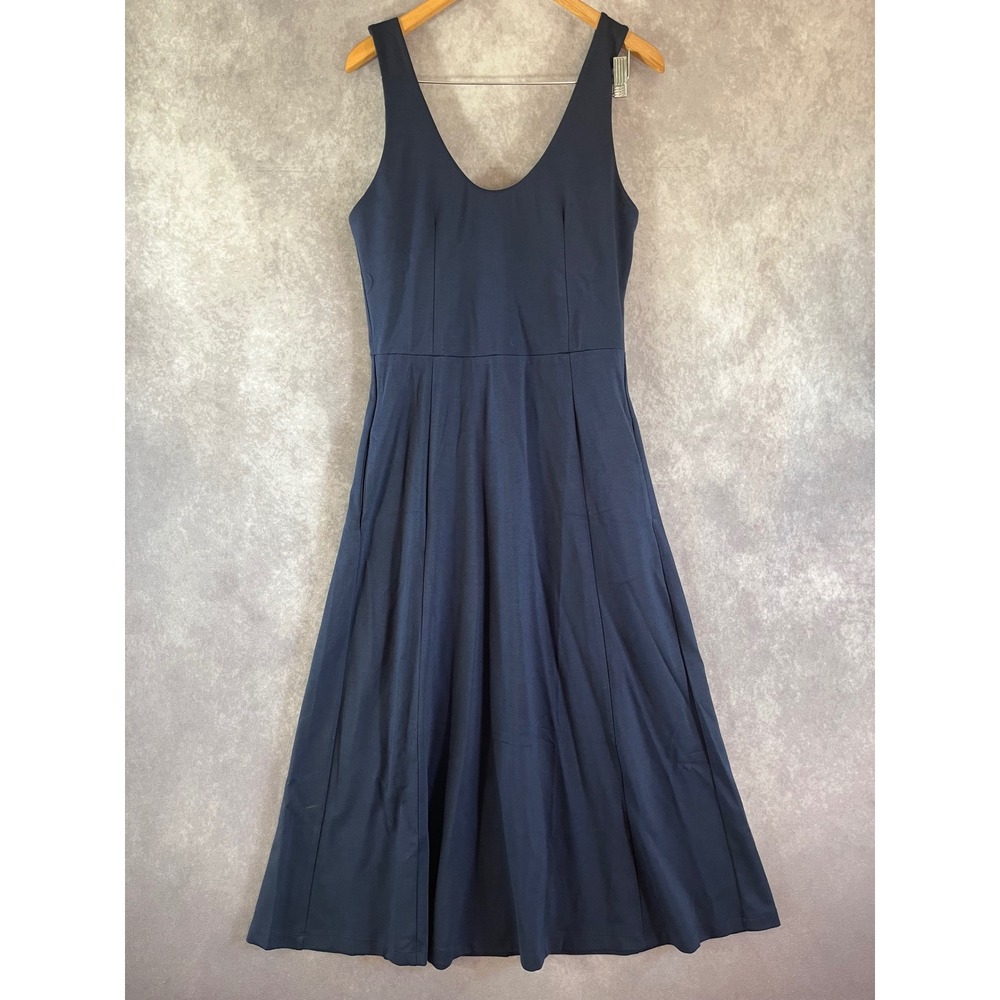 Ripley Rader Midi Dress Women 4 L Navy Blue Sleeveless Pleated Pockets V-Neck